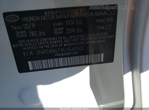 5NPD84LF4LH569507 2020 HYUNDAI ELANTRA White Շարժիչի բաժամունքի տեսք