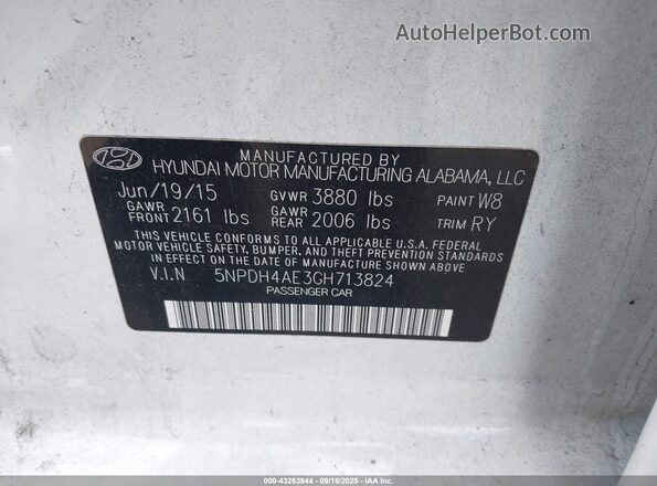 5NPDH4AE3GH713824 2016 HYUNDAI ELANTRA Белый Вид подкапотного пространства