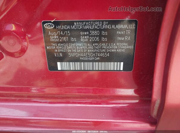 5NPDH4AE5GH744654 2016 HYUNDAI ELANTRA Красный Вид подкапотного пространства
