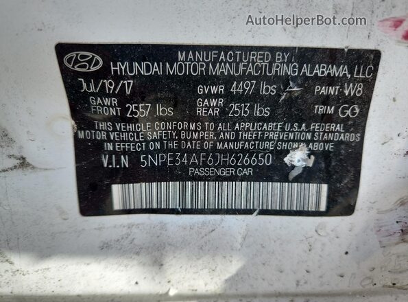 5NPE34AF6JH626650 2018 HYUNDAI SONATA Белый Вид подкапотного пространства