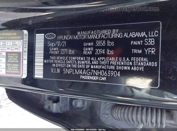 5NPLM4AG7NH063904 2022 HYUNDAI ELANTRA Black ძრავის განყოფილების ხედი