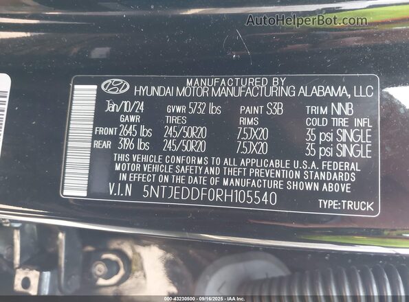 5NTJEDDF0RH105540 2024 HYUNDAI SANTA CRUZ Черный Вид подкапотного пространства