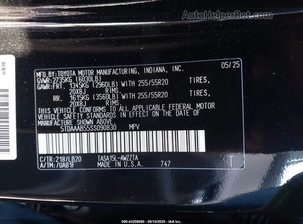 5TDAAAB55SS090830 2025 TOYOTA GRAND HIGHLANDER Черный Вид подкапотного пространства