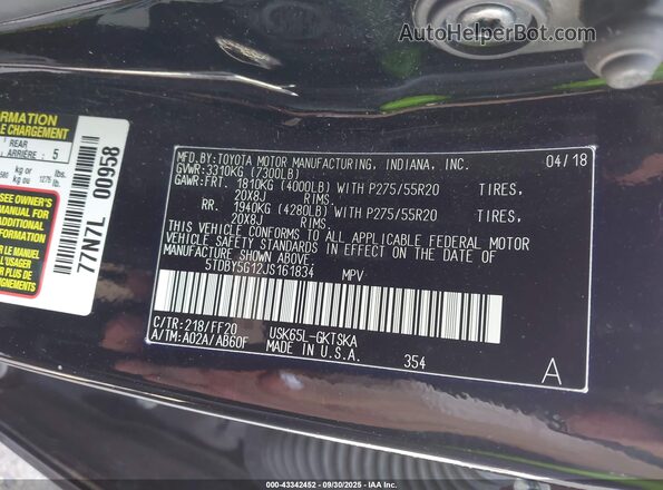 5TDBY5G12JS161834 2018 TOYOTA SEQUOIA Black Widok komory silnika