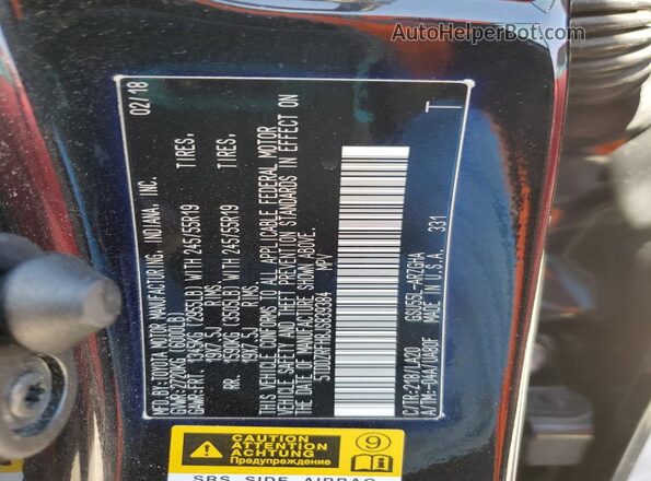 5TDDZRFH8JS839384 2018 TOYOTA LIMITED Black VIN կոդի պիտակի տեսք