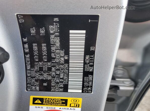 5TDJZRFH1JS812949 2018 TOYOTA HIGHLANDER Silver Widok naklejki z numerem VIN