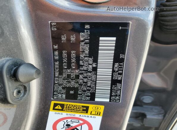 5TDJZRFH7JS899711 2018 TOYOTA HIGHLANDER Charcoal Vista de la etiqueta del VIN