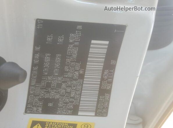 5TDJZRFH8JS801530 2018 TOYOTA HIGHLANDER White 360 interior view