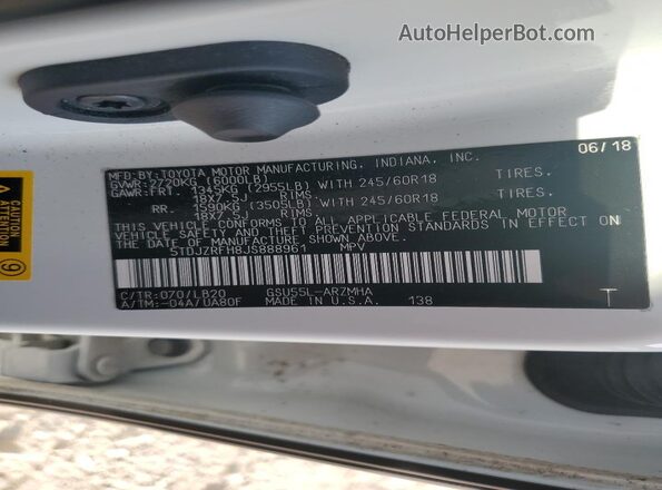 5TDJZRFH8JS888961 2018 TOYOTA HIGHLANDER White 360 interior view