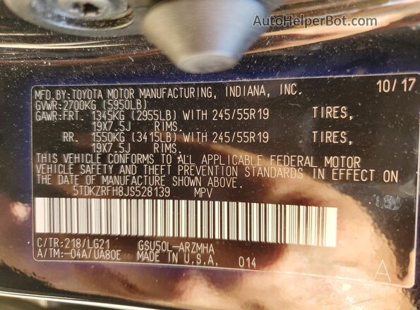5TDKZRFH8JS528139 2018 TOYOTA HIGHLANDER Black 360 interior view