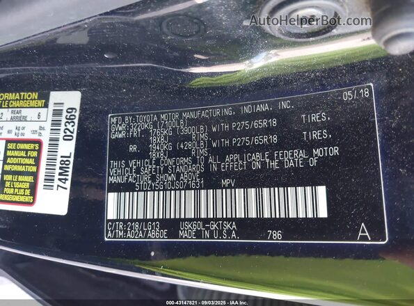 5TDZY5G10JS071631 2018 TOYOTA SEQUOIA Черный Вид подкапотного пространства