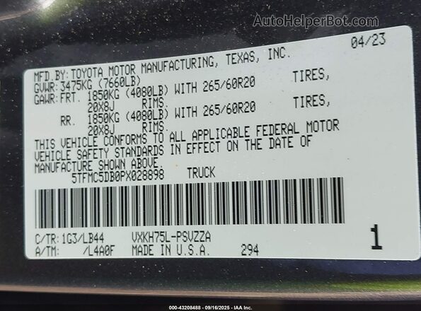 5TFMC5DB0PX028898 2023 TOYOTA TUNDRA HYBRID Gray Vista del compartimento del motor