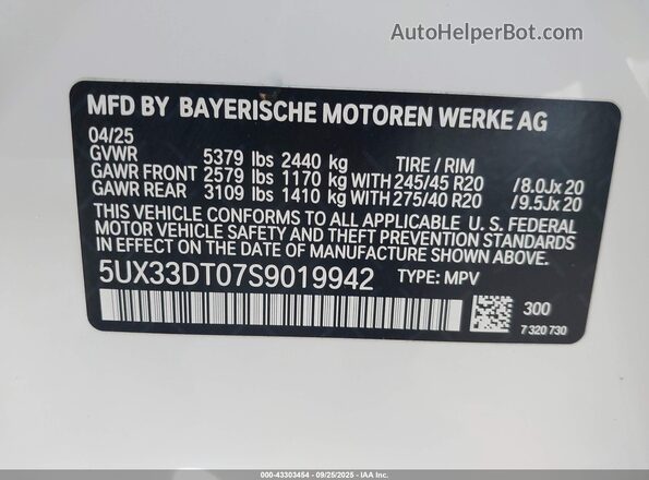 5UX33DT07S9019942 2025 BMW X4 Белый Вид подкапотного пространства