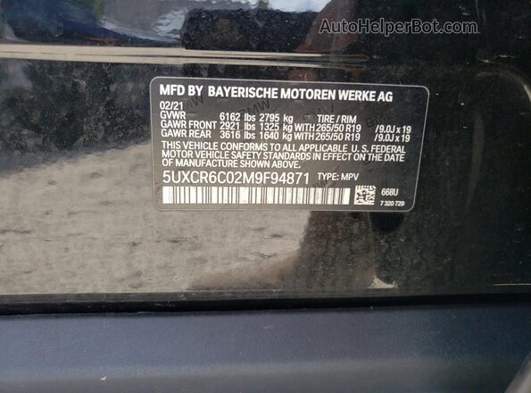 5UXCR6C02M9F94871 2021 BMW X5 Black Engine compartment view