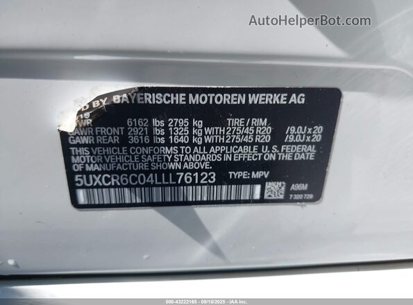5UXCR6C04LLL76123 2020 BMW X5 Белый Вид подкапотного пространства