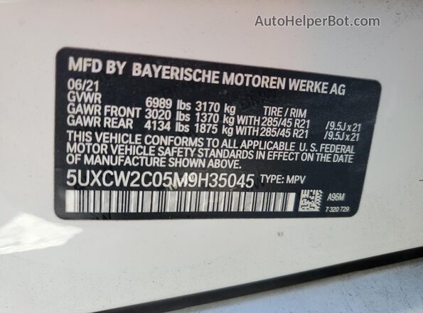 5UXCW2C05M9H35045 2021 BMW X7 Белый Панорамный вид салона 360°
