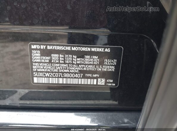 5UXCW2C07L9B00407 2020 BMW X7 Black Вид підкапотного простору