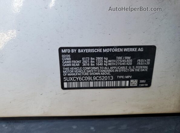5UXCY6C09L9C52013 2020 BMW X6 Белый Вид наклейки с VIN-кодом