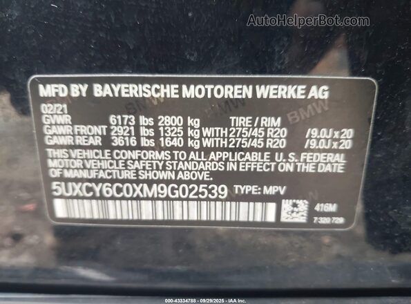 5UXCY6C0XM9G02539 2021 BMW X6 Черный Вид подкапотного пространства