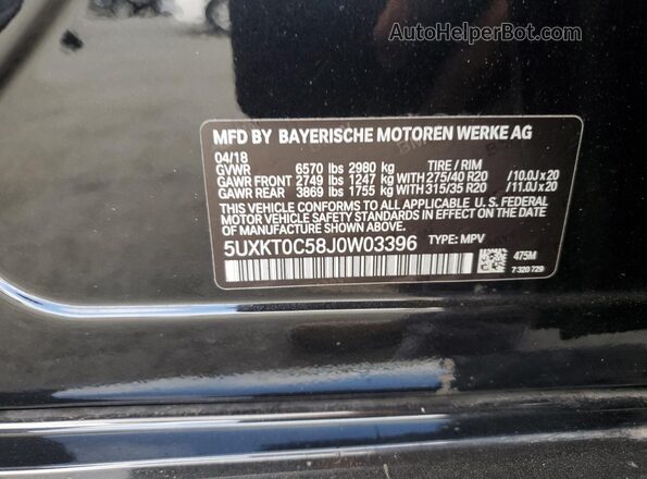 5UXKT0C58J0W03396 2018 BMW X5 Черный Вид наклейки с VIN-кодом