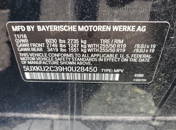 5UXKU2C39H0U28450 2017 BMW X6 Black Вид наклейки з VIN-кодом