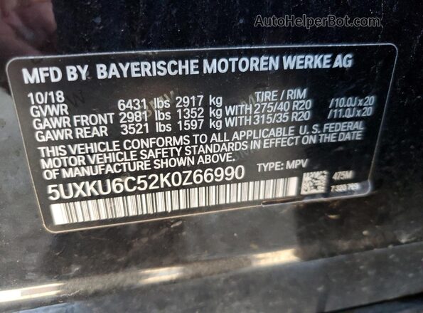 5UXKU6C52K0Z66990 2019 BMW X6 Черный Вид наклейки с VIN-кодом