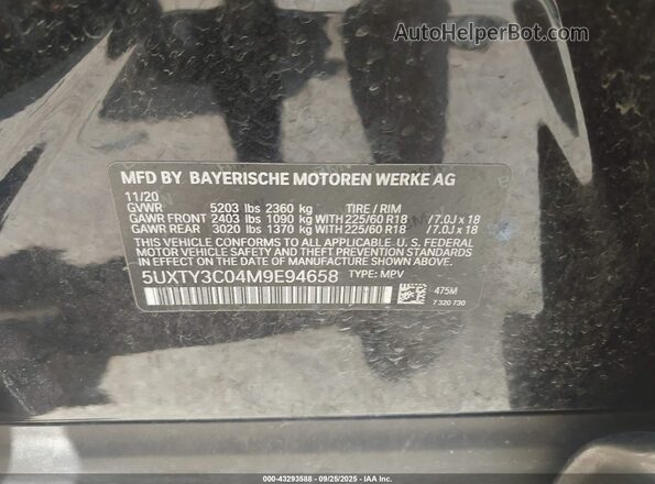 5UXTY3C04M9E94658 2021 BMW X3 Черный Вид подкапотного пространства