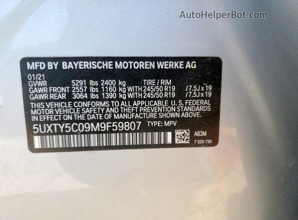 5UXTY5C09M9F59807 2021 BMW X3 Silver VIN կոդի պիտակի տեսք