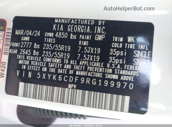 5XYK6CDF9RG199970 2024 KIA SPORTAGE White Engine compartment view