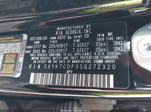 5XYK7CDF3SG272320 2025 KIA SPORTAGE Black Widok komory silnika