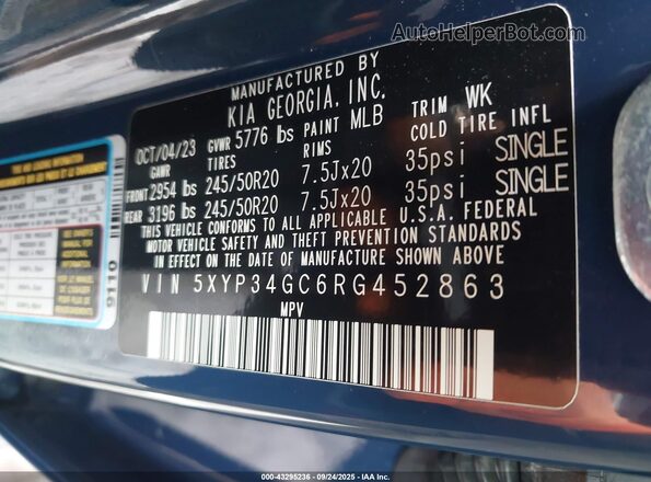 5XYP34GC6RG452863 2024 KIA TELLURIDE Blue Engine compartment view