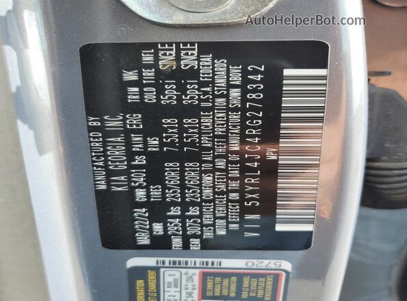 5XYRL4JC4RG278342 2024 KIA SORENTO Silver სალონის 360-გრადუსიანი ხედი