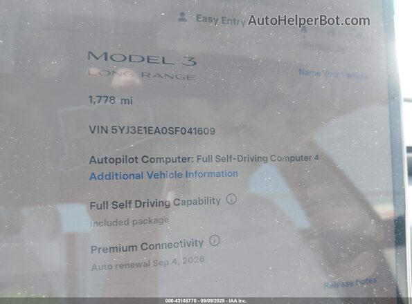 5YJ3E1EA0SF041609 2025 TESLA MODEL 3 Серый Вид задних сидений