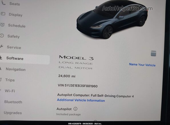 5YJ3E1EB3SF881960 2025 TESLA MODEL 3 Серый Вид задних сидений