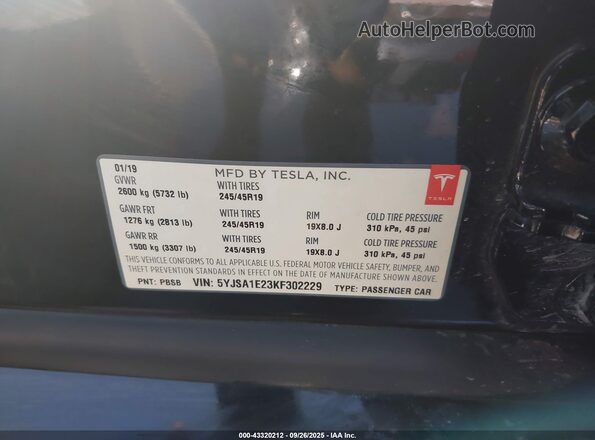 5YJSA1E23KF302229 2019 TESLA MODEL S Black Vista del compartimento del motor