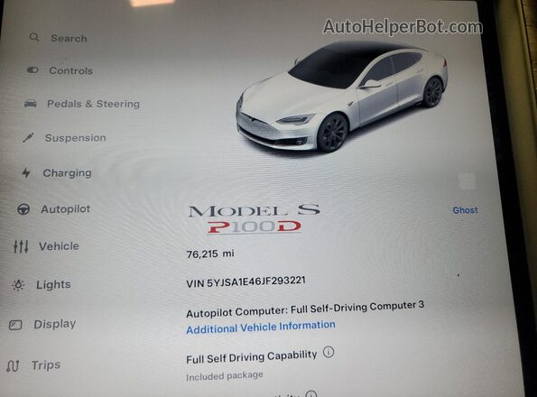 5YJSA1E46JF293221 2018 TESLA MODEL Белый Вид щитка приборов