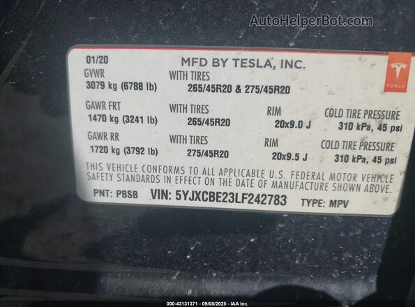 5YJXCBE23LF242783 2020 TESLA MODEL X Черный Вид подкапотного пространства