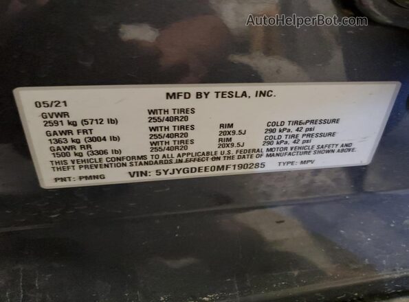5YJYGDEE0MF190285 2021 TESLA MODEL Gray Widok komory silnika