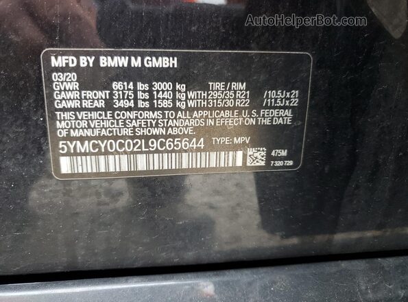 5YMCY0C02L9C65644 2020 BMW X6 Черный Вид наклейки с VIN-кодом
