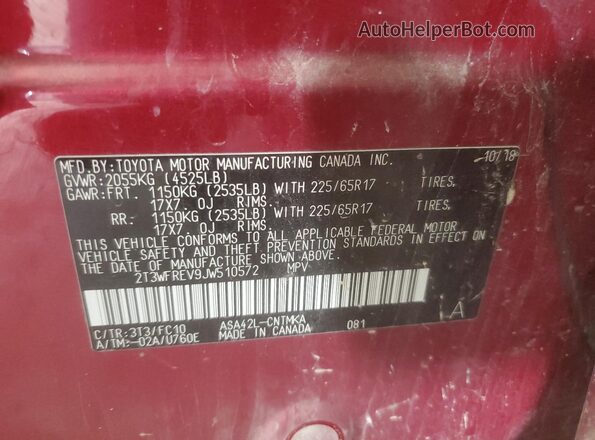 2T3WFREV9JW510572 2018 TOYOTA RAV4 Красный Панорамный вид салона 360°