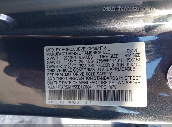 7FARS6H95SE113894 2025 HONDA CR-V Light Blue Вид подкапотного пространства