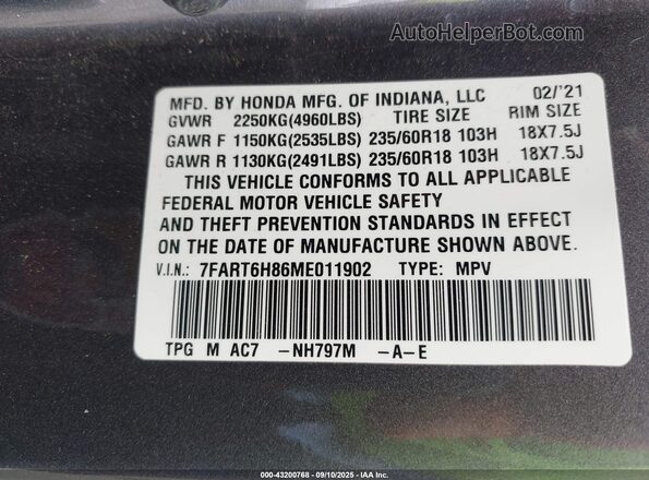 7FART6H86ME011902 2021 HONDA CR-V HYBRID Серый Вид подкапотного пространства