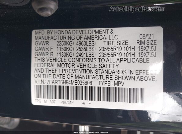 7FART6H94ME035608 2021 HONDA CR-V HYBRID Черный Вид подкапотного пространства