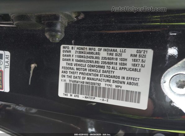 7FARW1H81ME009792 2021 HONDA CR-V Black Vista del compartimento del motor