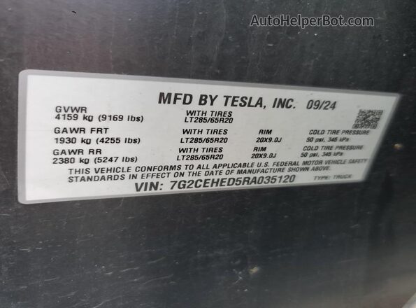 7G2CEHED5RA035120 2024 TESLA CYBERTRUCK Silver VIN კოდის სტიკერის ხედი