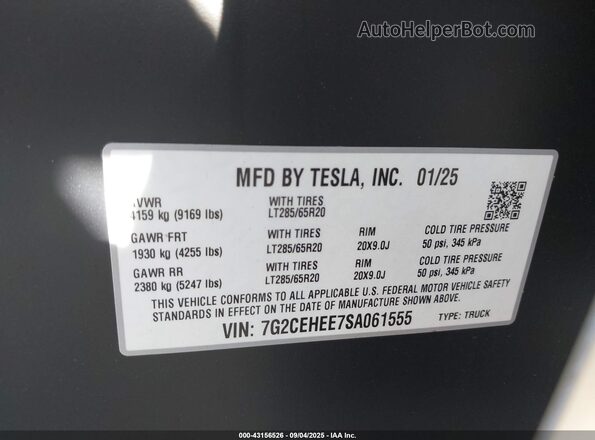 7G2CEHEE7SA061555 2025 TESLA CYBERTRUCK Silver Widok komory silnika