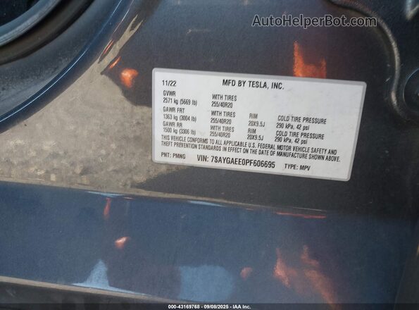 7SAYGAEE0PF606695 2023 TESLA MODEL Y Gray Вид підкапотного простору