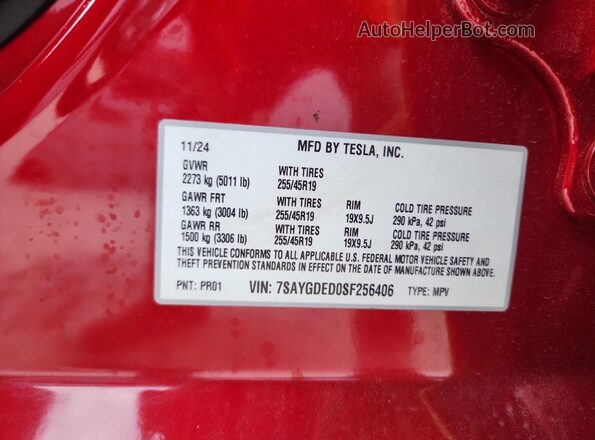 7SAYGDED0SF256406 2025 TESLA MODEL Красный Вид подкапотного пространства