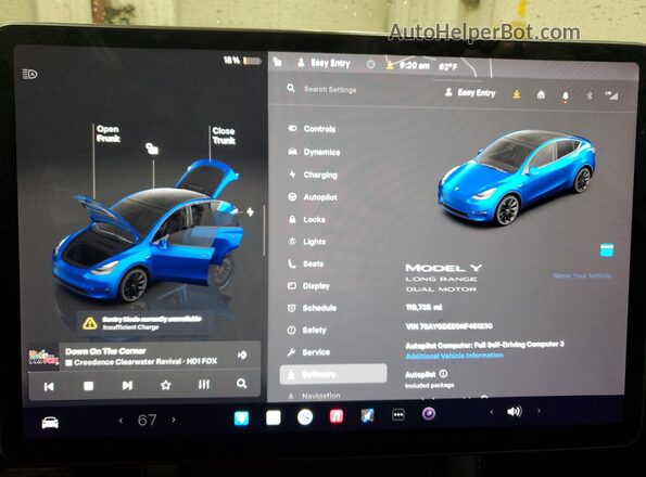 7SAYGDEE0NF481230 2022 TESLA MODEL Blue Vista del cuadro de instrumentos