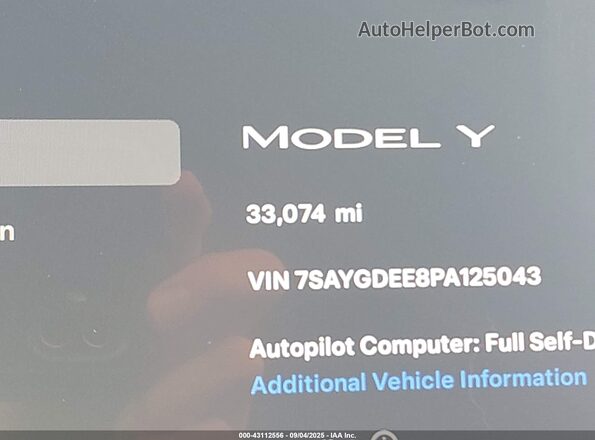 7SAYGDEE8PA125043 2023 TESLA MODEL Y White 
